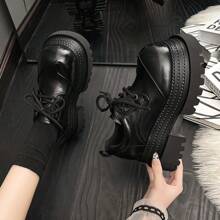 Cute Comfortable Loafers, Vintage Round Toe Thick Sole Distressed Black Leather Shoes