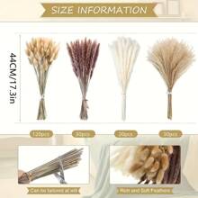 27/38/45/100/110/200 Pcs Artificial Pampas Grass Bohemian Style Dried Flowers Bundle - 50 Stems Pampas Decor, 30 Natural Dried Feather Grass, 120 Natural Bunny Tails For Versatile Rattan Tabletop Decor - Beige - View 4