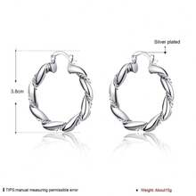 Elegant 1pc 925 Silver Plated Luxury Round Twist Hoop Earrings Women Fashion Charm Gift Party Girl Birthday Wedding Jewelry - Silver - View 4