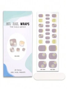 Beauty Sticker 26 片部分固化凝胶指甲贴，薰衣草花卉图案全指甲贴，适用于脚和手，适合女性 DIY 美甲用品 - 淡紫色 - 查看 3