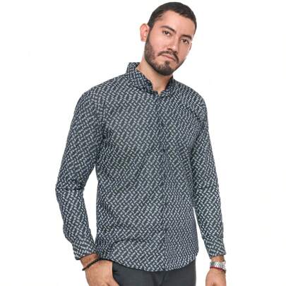 MOONKEY Camisa Hombre Casual Negro Estampado en Color Blanco y Negro