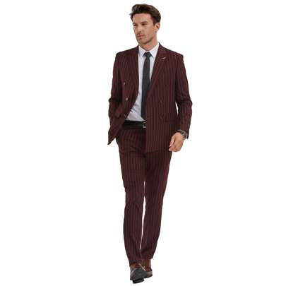 Mens 2pc Peak Lapel Pin Stripe Jacket With Matching Pin Stripe Pants For Weddings, Prom, Graduations, Etc