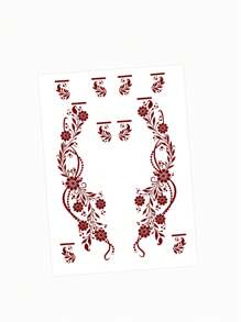 1pc Flower Temporary Tattoo For Women, Maroon Henna Tattoo Sticker For Double Hand And Fingers, Waterproof Fake Tattoo For Wedding Party And Festival - Multicolor - View 8