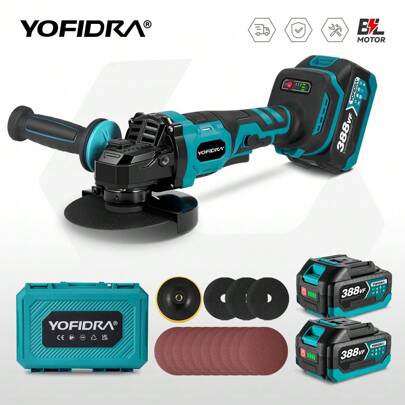 Yofidra 125 mm bürstenloser Winkelschleifer, 3 Gänge, kabellose Schleifmaschine, Schneiden, Holzbearbeitungs-Elektrowerkzeug