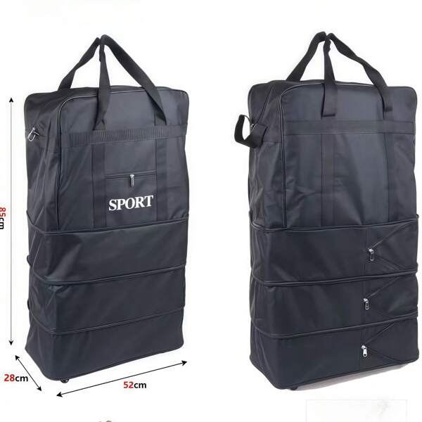 Bolsa de viaje con ruedas, maleta de viaje color negro, Bolso de cabina multifuncional de gran capacidad, bolsa plegable de equipaje de bodega, para viajar, para acampar, bolso para ir de vacaciones, deportes, gimnasio, Maleta expandible, Bolso de lona. Medidas:  85 cm x 52 cm x 28 cm.
