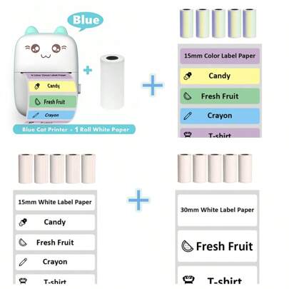 迷你标签贴纸打印机，带卷筒热敏纸的便携式热敏打印机，兼容 IOS 和 Android 的无墨智能打印机，可自由剪切小型袖珍打印机，用于笔记、图片、标签、备忘录