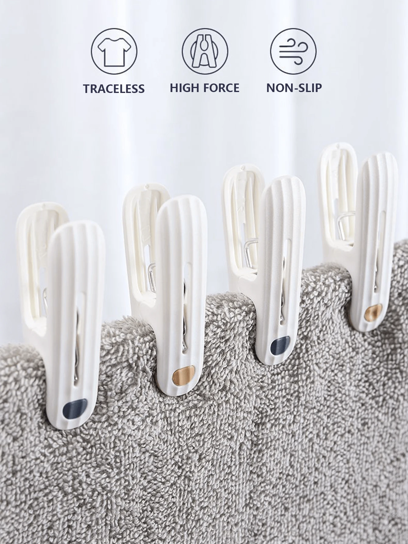 Premium Clothes Pegs, No-Mark TPR Rubber Grip Toothless TPR Hanging Clips, Ultra Strong Hold Non-Slip Laundry Clothespins For Outdoor Drying, Elegant Minimalist Style, Rustproof Durable For Shirts Towels, Mother's Day Summer Essentials - Multicolor - View 1