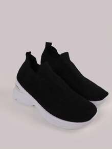 Stellameli Women's Shoes Very Soft In Elastic Stocking And White Sole - Black - View 1