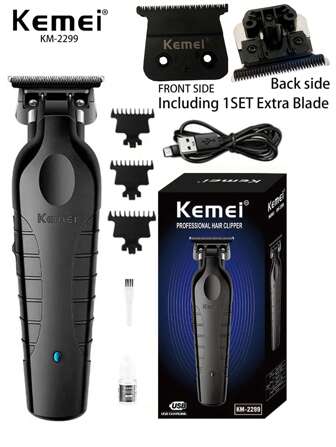 Tondeuse sans fil pour cheveux Kemei KM-2299 avec lame supplémentaire, coupe de zéro à 0 mm, tondeuse de coiffure professionnelle pour hommes. Machine de coupe de cheveux électrique rechargeable pour la barbe et les cheveux
