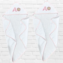Kit 2 Personalized Bath Towel Initial Baby's Name With Hood Boy Girl Hypoallergenic Embroidery 100% Soft Cotton - 2pcs Lioness - View 4