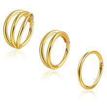 ADYJELY 3pcs Set Nose Rings & Lip Hoops, 16G Hypoallergenic Stainless Steel Fashionable Multi-Circle Ear Piercing Jewelry, Sexy Style For Nostril And Ear Cartilage Earlobe Earring ,Belly Ring Nipple Ring Black 8mm 10mm Women And Men Body Pierecing Jewelry - N053 - View 18