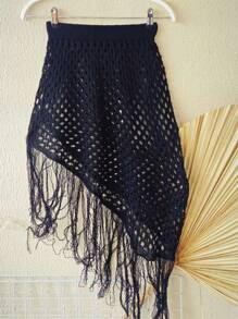 Knitted Beach Cover-Up Skirt With Fringes - 黑色 - 查看 5