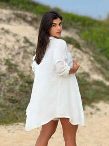 Beach Cover-Up Shirt And Shorts Summer - Ice White - View 2