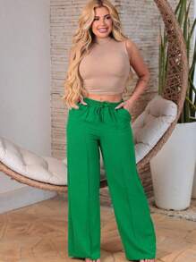 Duna Wide Leg Women's Pantaloons With Elastic Waist And Pocket - 綠色 - 查看 3