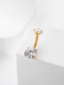 1 Stück/2 Stücke modischer Bauchnabelring aus Edelstahl mit kubischem Zirkonia, Damenschmuck, geringer Schmerz, Punk, Hip Hop, Nachtclub, Party, Geschenk, Freizeitbekleidung, Unisex/Studenten - Silber - Übersicht 3