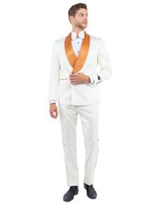 Mens 2pc Suit Satin Shawl Lapel With Paisley Jacket & Matching Pants For Weddings, Graduations, Prom, Etc - Ivory/Rust - View 2