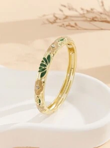 1pc Fashion Gold Plated Hollwo Out Retro Pattern Rhinestone Charms Enamel Cloisonne Bracelet Bangle Jewelry For Women Girls - Hollow Out - View 9