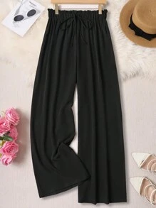 女士纯色高腰休闲阔腿裤，春夏