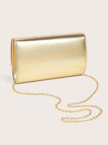 闪亮奢华闪亮信封手拿包，配有薄十字纹理金色五金配件，适合女士，配有金属链，适合婚礼、派对、舞会、生日礼物，大容量，可放置手机、化妆品 - 金色 - 查看 4