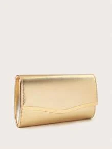 闪亮奢华闪亮信封手拿包，配有薄十字纹理金色五金配件，适合女士，配有金属链，适合婚礼、派对、舞会、生日礼物，大容量，可放置手机、化妆品 - 金色 - 查看 3