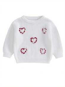 Suéteres navideños de manga larga para bebés, niños y niñas, con bordado de corazón y bastón de caramelo, de punto, en 4 colores, para otoño e invierno - Blanco - Ver 3