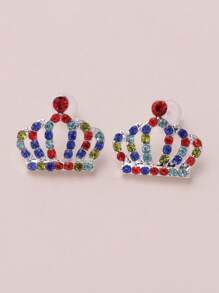 1 Pair Women Crown Fully Paved Crystal Stud Earrings, Valentine's Day Gift,Mom,Mother,Mother's Day,Gift