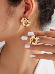 2 件时尚几何扭曲简约奢华休闲耳环