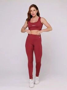 Women's Basic Gym Polyamide Fitness Leggings Navy Blue And Gray Intense Lot Fitness Collection - Burgundy - View 4