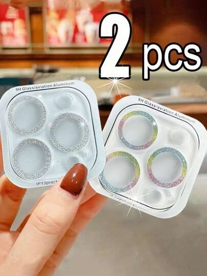 CSDZ 2 件 3D 闪光全相机镜头保护膜，兼容 16/16Pro/16Promax、15/15Pro/15Promax/、iPhone14/14Plus/14Pro/14ProMax、iPhone13/13Pro/13ProMax、iPhone12/12Pro/12ProMax、iPhone11（1 * 银色 + 1 * 多色）生日、家人、朋友的礼物，闪亮水晶、镜头保护膜、手机配件，防水防震防摔防摔防刮防指纹全覆盖