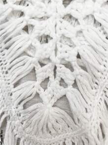 Beach Cover Up For Women. Sexy And Casual, With Crochet Details, Very Soft, Light And Comfortable Fabric, Made Of Polyester And Elastane, "V" Neck And Sleeveless, Elegant Drawstring Closure, Suitable For Summer Seasons And Days At The Beach Or Pool. - 白色 - 查看 8