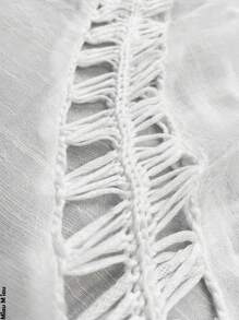 Beach Cover Up For Women. Sexy And Casual, With Crochet Details, Very Soft, Light And Comfortable Fabric, Made Of Polyester And Elastane, "V" Neck And Sleeveless, Elegant Drawstring Closure, Suitable For Summer Seasons And Days At The Beach Or Pool. - 白色 - 查看 9