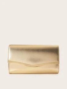 闪亮奢华闪亮信封手拿包，配有薄十字纹理金色五金配件，适合女士，配有金属链，适合婚礼、派对、舞会、生日礼物，大容量，可放置手机、化妆品 - 金色 - 查看 2