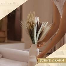 27/38/45/100/110/200 Pcs Artificial Pampas Grass Bohemian Style Dried Flowers Bundle - 50 Stems Pampas Decor, 30 Natural Dried Feather Grass, 120 Natural Bunny Tails For Versatile Rattan Tabletop Decor - Beige - View 8