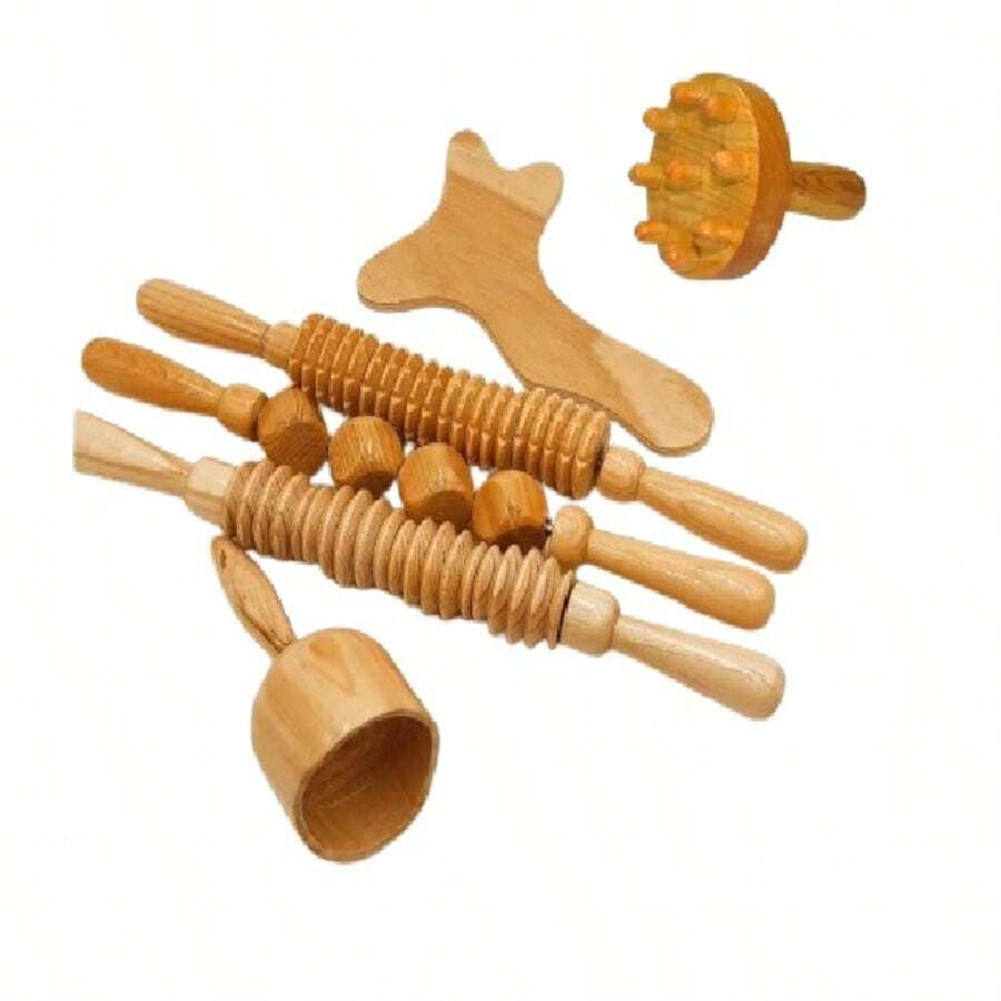 Kit 6 Piezas Maderoterapia Reafirmar Masajeador Corporal - Naranja Coral - Ver 1