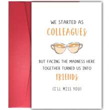 1 pièce Carte pour collègue qui part, carte réfléchie avec affection pour collègue/patron, carte amusante pour un nouveau travail pour amis du travail, carte d'adieu pour partenaire, le travail nous rend amis, tu me manqueras