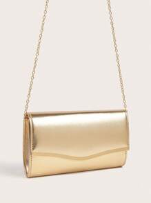 闪亮奢华闪亮信封手拿包，配有薄十字纹理金色五金配件，适合女士，配有金属链，适合婚礼、派对、舞会、生日礼物，大容量，可放置手机、化妆品 - 金色 - 查看 6