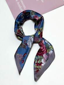 1件装女士时尚多功能头巾，饰有棕色花卉图案，斜纹真丝围巾，防晒沙滩披肩，发饰，腕带，头带/头巾 - 彩色 - 查看 15