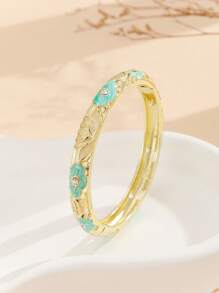 1pc Fashion Gold Plated Hollwo Out Retro Pattern Rhinestone Charms Enamel Cloisonne Bracelet Bangle Jewelry For Women Girls - Hollow Out - View 14