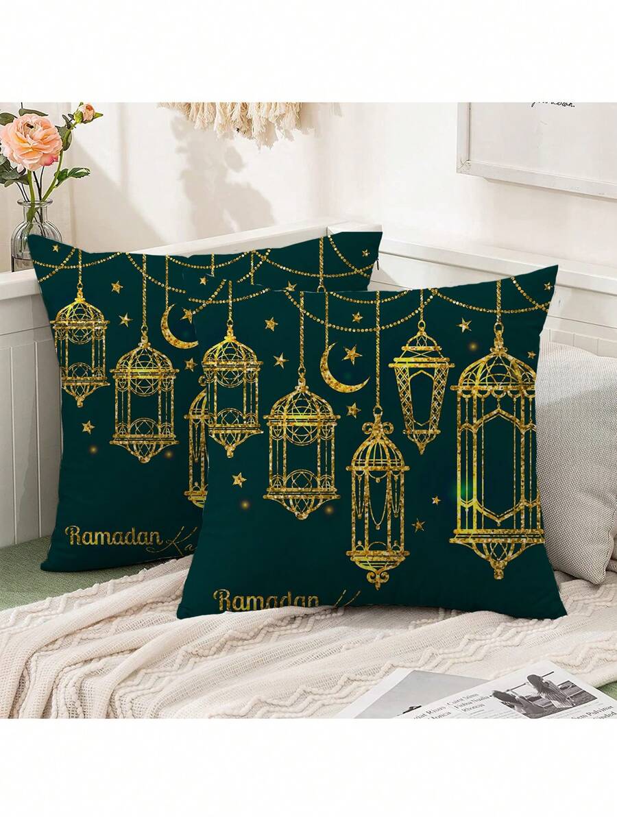 2PCS Minimalist & Fashionable Pink Feather Decorative Pillow Covers, 17.7*17.7inch, Washable Zipper Closure, Polyester, For Living Room (Pillow Insert Not Included)