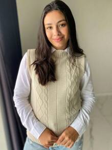 Women's Knitted Vest Braid Max Vest Overlay Knit Fashion Blogger - Beis - Ver 1