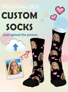 1 Pair Of Customized Crew Socks,Custom Face Socks, Custom Photo Sock, Custom Printed Socks, Personalized Funny Face Socks, Custom Picture Socks, Put Any Face On The Socks, Anniversary Gift, Valentine Gift, Birthday Gift