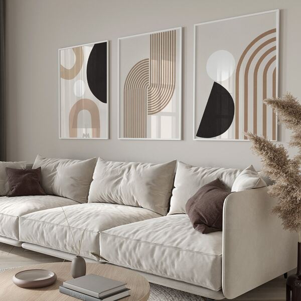 3Pcs Unframed Modern Minimalist Abstract Lines Posters, Beige Geometric Wall Art Canvas Paintings, Boho Home Decor, Living Room, Bedroom, Kitchen And Hallway Decorative Wall Art, Perfect Gift Idea, Dining Room Decorative Wall Art Gifts Birthday Graduation