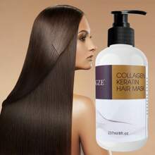 Mascarilla capilar de colágeno y queratina GZE - Tratamiento acondicionador profundo para cabello seco y dañado - Restaura el brillo, la fuerza y la elasticidad - Infundido con aceite de argán, aceite de coco y manteca de karité - Fórmula nutritiva y reparadora para un cabello sano y hermoso - 8 oz fluidas - Marrón - Ver 6
