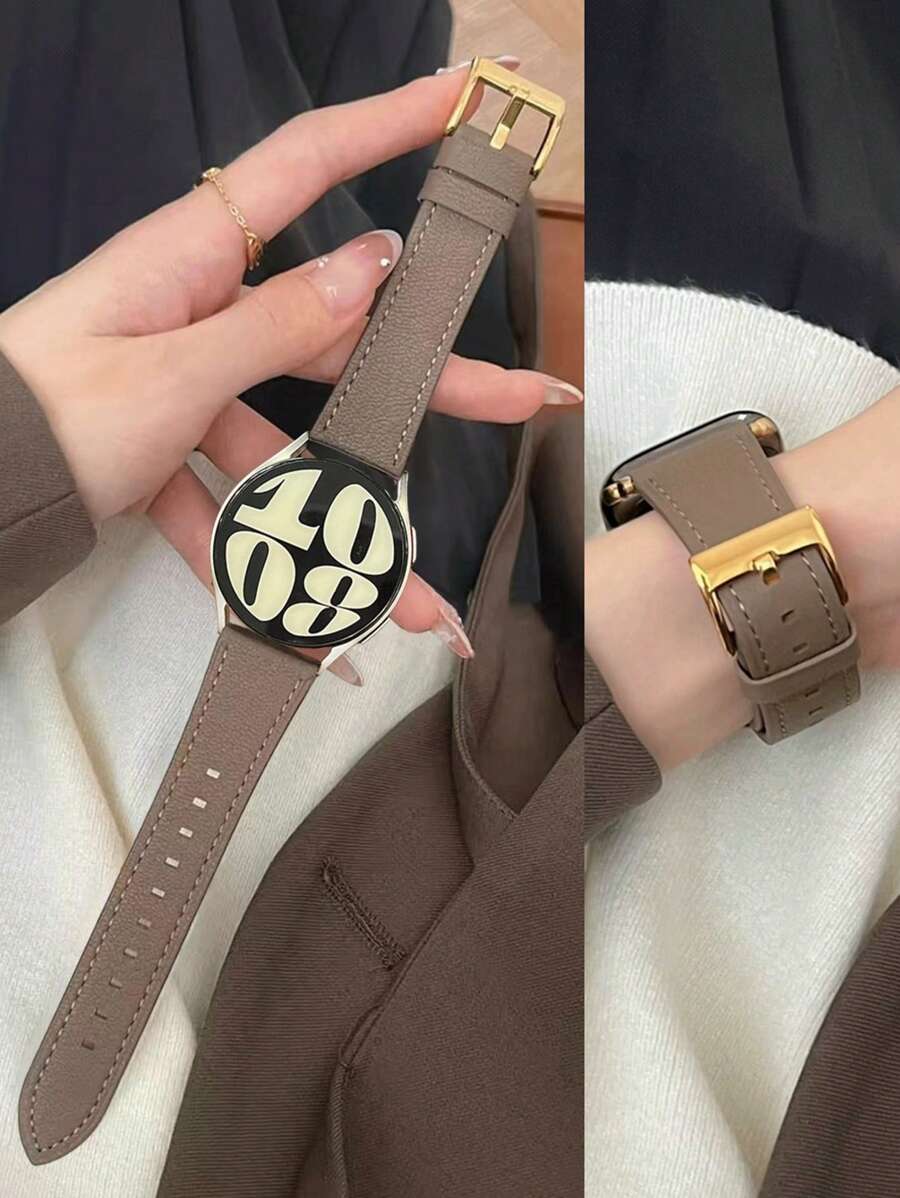 1条真皮表带，兼容三星Galaxy Watch 7、Galaxy Watch 5、Galaxy Watch 6、Galaxy Watch 4，尺寸：40mm、42mm、43mm、44mm、45mm、46mm、47mm、20mm、22mm，金色 - Grayish Brown - 查看 1