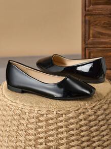 Sepatu Balet Wanita Ujung Persegi, Sepatu Datar Gaya Prancis, Musim Semi/Panas, Sepatu Loafer Mengemudi dengan Bagian Atas Rendah, Ukuran Besar, Hitam, Sol Lembut Nyaman untuk Wawancara Profesional - Hitam - View 8