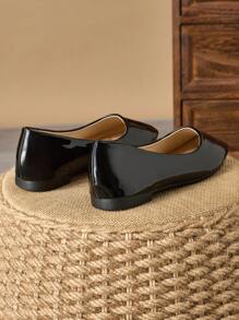 Sepatu Balet Wanita Ujung Persegi, Sepatu Datar Gaya Prancis, Musim Semi/Panas, Sepatu Loafer Mengemudi dengan Bagian Atas Rendah, Ukuran Besar, Hitam, Sol Lembut Nyaman untuk Wawancara Profesional - Hitam - View 7