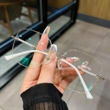 1 件装女士星空无框眼镜，简约银色银河风格无度数眼镜，适合简约妆容 - 金色 - 查看 12