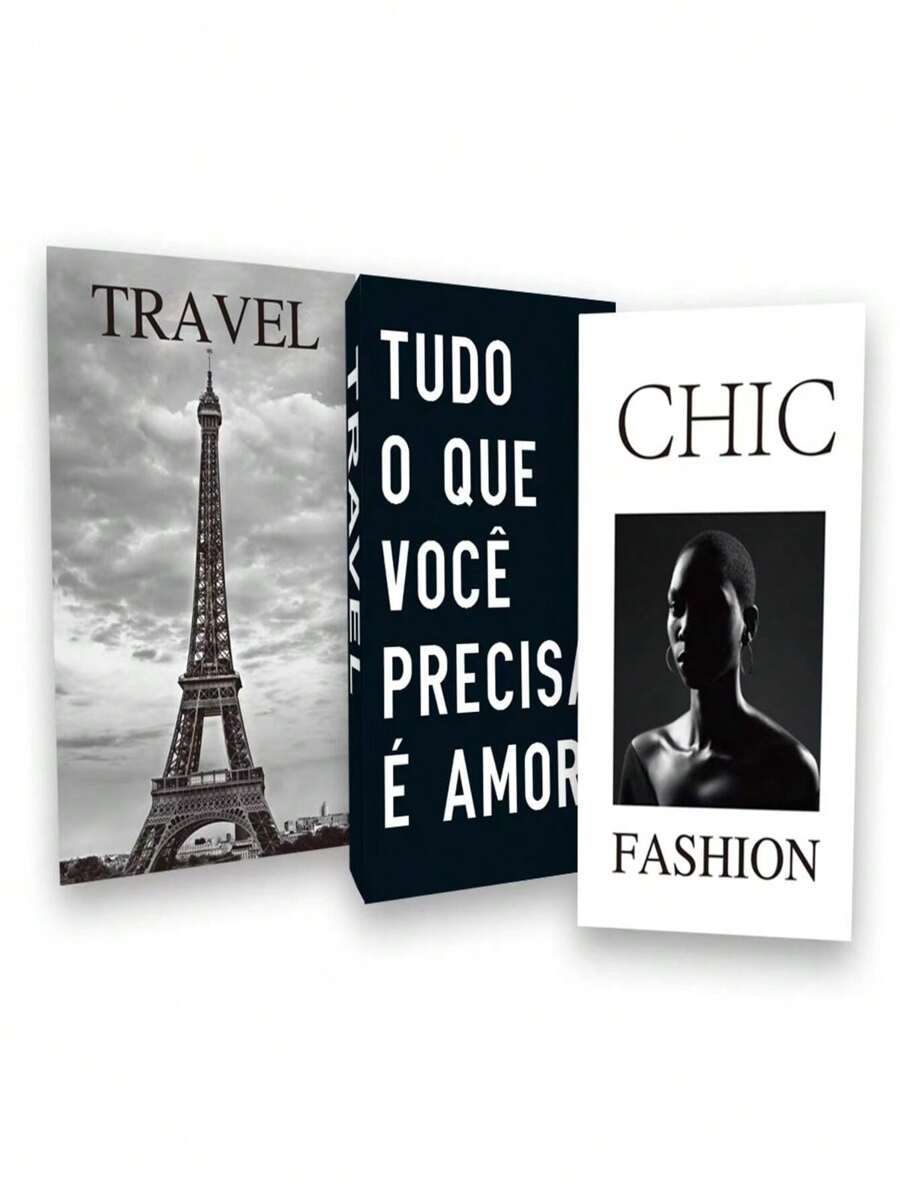 Kit 3 Livro Caixa Decorativo Fake - Preto e Branco - Visão 1