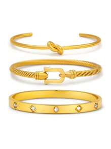 优雅锆石镶嵌幸运四叶草手链，时尚女士珠宝配饰，适合优雅的日常佩戴和派对饰品，是情人节、妈妈、母亲、母亲节、礼物的理想之选 - 金色 - 查看 1