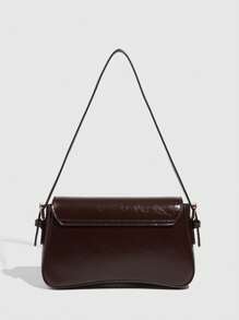 1 pieza Bolso de hombro de mujer minimalista de unicolor burdeos, bolso de solapa, bolso baguette, bolso de mano, bolso de axila, bolso cuadrado, bolso de textura de piel de PU, bolso de piel de patente con estampado de cocodrilo PU elegante y multifuncional, adecuado para llevar en la mano, al hombro, para el trabajo, los negocios, el transporte, al aire libre, los viajes, Tamaño del bolso: 27*15*6cm, Bolso burdeos de moda - Café integral - Ver 6